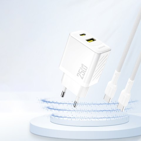 Szybka ładowarka sieciowa 25W USB-A USB-C - biała DUDAO