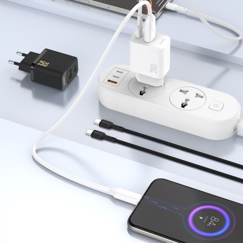 Szybka ładowarka sieciowa 25W USB-A USB-C - biała DUDAO