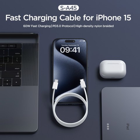 Kabel przewód Ben Series USB-C 60W 1 m - biały JOYROOM