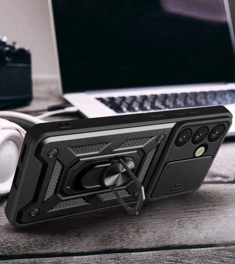 Pancerne etui z podstawką osłoną aparatu na Samsung Galaxy M16 5G / F16 5G Hybrid Armor Camshield - czarne