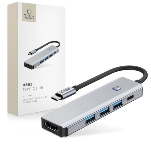 5w1 HUB Adapter USB-C PD USB-A HDMI 4K 60Hz 100W - szary Tech-Protect