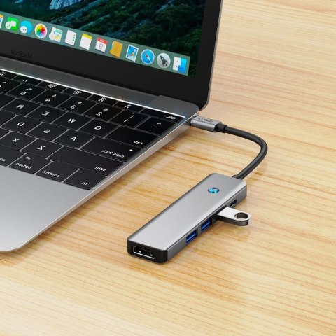 5w1 HUB Adapter USB-C PD USB-A HDMI 4K 60Hz 100W - szary Tech-Protect