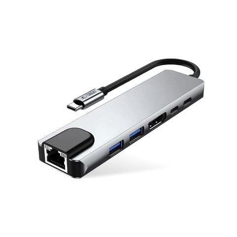 6w1 HUB Adapter USB-C USB-A HDMI RJ45 4K 30Hz PD 100W - szary Tech-Protect