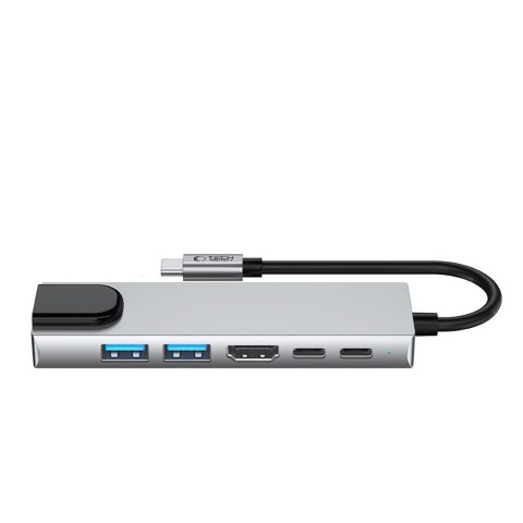 6w1 HUB Adapter USB-C USB-A HDMI RJ45 4K 30Hz PD 100W - szary Tech-Protect