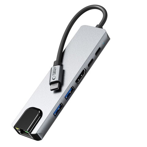 6w1 HUB Adapter USB-C USB-A HDMI RJ45 4K 30Hz PD 100W - szary Tech-Protect