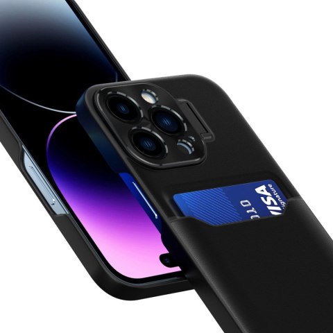Etui pokrowiec portfel na kartę z podstawką na Samsung Galaxy S23+ Leather Stand Case - czarny