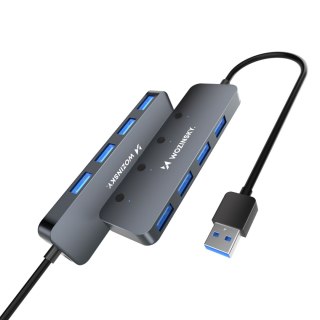 Hub rozdzielacz 4x USB-A z włącznikami aluminiowy - szary WOZINSKY
