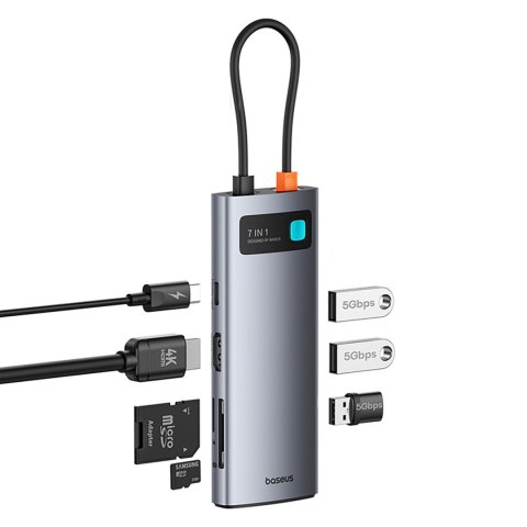 7w1 HUB adapter Metal Gleam USB-C HDMI USB-A USB-C PD SD microSD - szary BASEUS