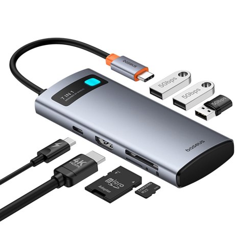 7w1 HUB adapter Metal Gleam USB-C HDMI USB-A USB-C PD SD microSD - szary BASEUS