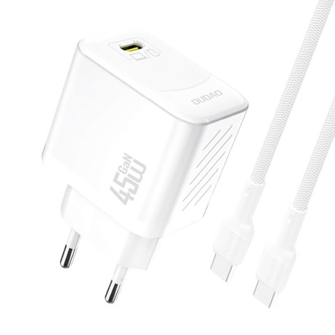 Ładowarka sieciowa GaN z kablem USB-C 45W - biała DUDAO