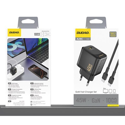 Ładowarka sieciowa GaN z kablem USB-C 45W - czarna DUDAO