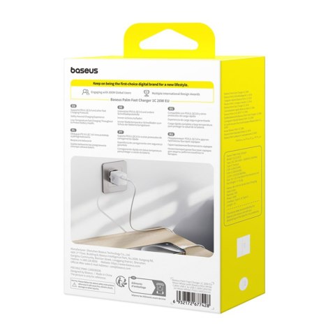 Ładowarka sieciowa Palm 1C 20W z kablem USB-C 60W 1m - biała BASEUS