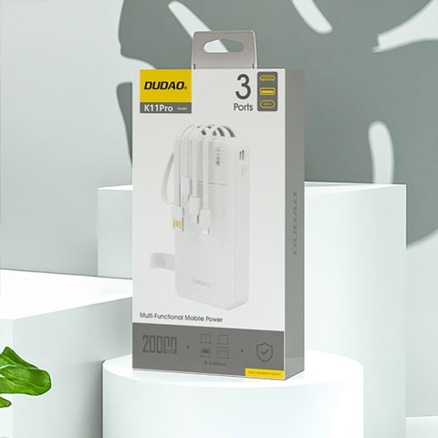 Powerbank K11 Pro 20000mAh z wbudowanymi kablami - biały DUDAO