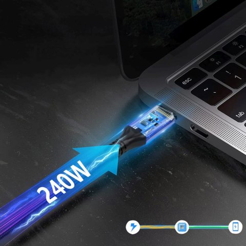 Kabel przewód kątowy Thunderbolt 4 USB-C 240W 4K 1m - czarny WOZINSKY