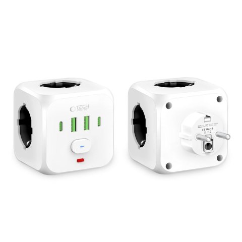 Listwa kostka zasilająca rozdzielacz USB-A USB-C AC Typ Schuko - biały Tech-Protect