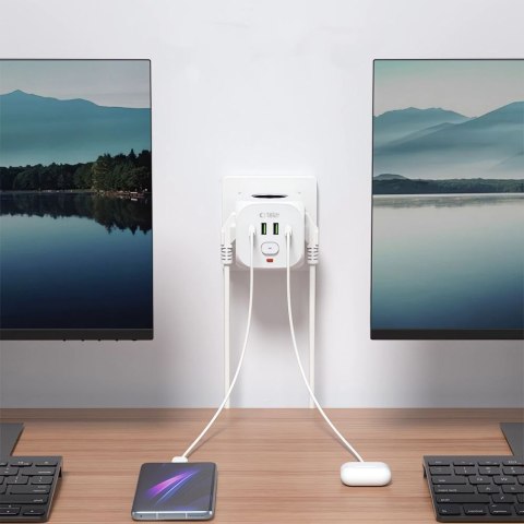 Listwa kostka zasilająca rozdzielacz USB-A USB-C AC Typ Schuko - biały Tech-Protect