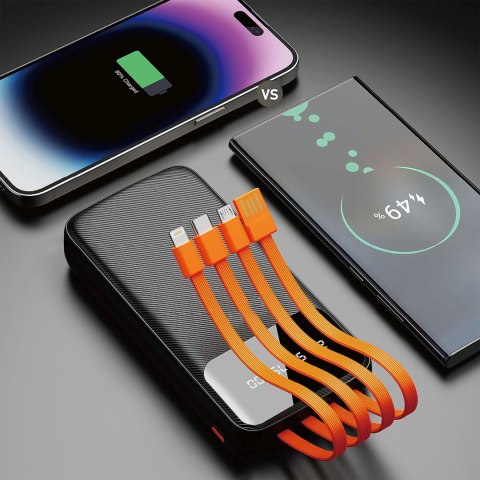 Powerbank K6Pro 10000mAh z wbudowanymi kablami USB-C microUSB iPhone Lightning - czarny DUDAO