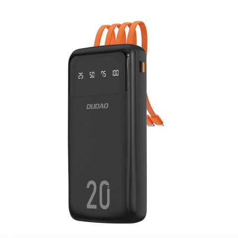 Powerbank K6Pro+ 20000mAh z wbudowanymi kablami USB-C microUSB iPhone Lightning - czarny DUDAO