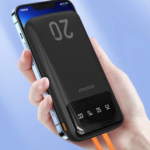 Powerbank K6Pro+ 20000mAh z wbudowanymi kablami USB-C microUSB iPhone Lightning - czarny DUDAO