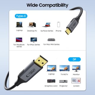 Kabel przewód USB-C - DisplayPort UltraBoost 1.4 8K 60Hz 180cm - czarny Tech-Protect