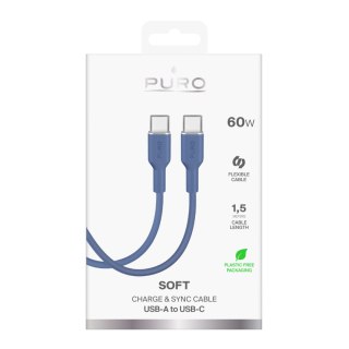 Kabel przewód elastyczny USB-C 60W 1.5m ICON - niebieski PURO