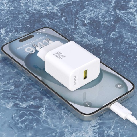 Ładowarka sieciowa USB-A z kablem USB-A - USB-C GaN 25W - biała DUDAO