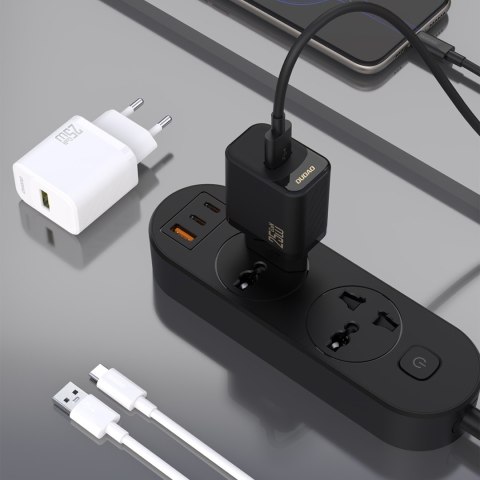 Ładowarka sieciowa USB-A z kablem USB-A - USB-C GaN 25W - biała DUDAO