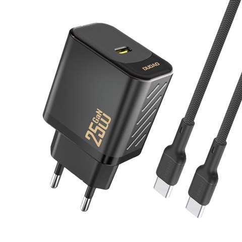 Ładowarka sieciowa USB-C z kablem USB-C GaN PD 25W - czarna DUDAO