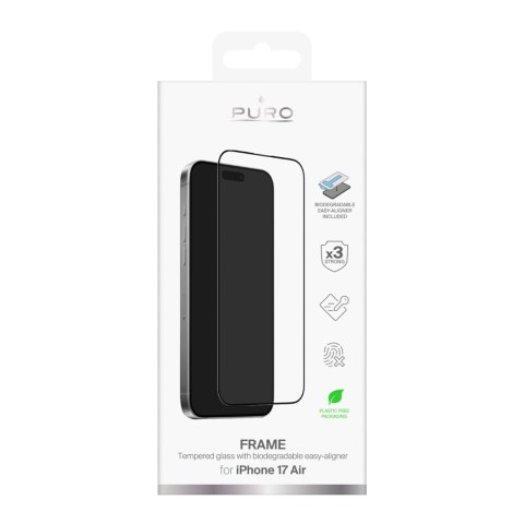 Szkło hartowane na iPhone 17 Air z aplikatorem i czarną ramką Puro Frame PURO