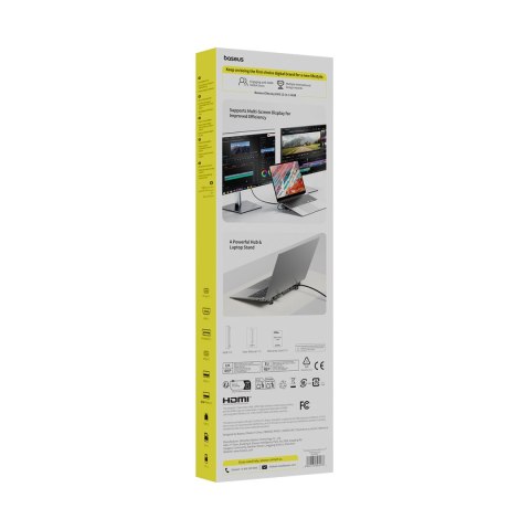 HUB Stacja dokująca 12w1 USB-C HDMI DisplayPort USB-A SD/microSD RJ45 PD - szara BASEUS