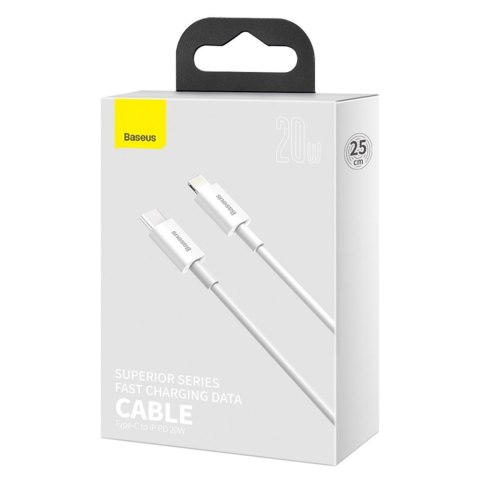 Kabel przewód USB-C - iPhone Lightning Superior Series 20W PD 25cm - biały BASEUS