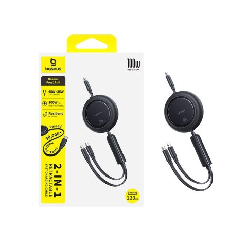 Kabel przewód zwijany 2w1 USB-C 100W 1.2m - czarny BASEUS