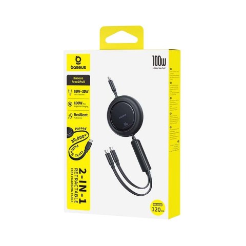 Kabel przewód zwijany 2w1 USB-C 100W 1.2m - czarny BASEUS