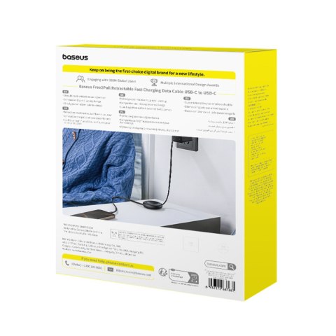 Kabel przewód zwijany USB-C 100W 2m czarny - 2 szt. BASEUS