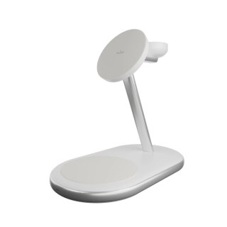 Ładowarka bezprzewodowa 3w1 do telefonu smartwatcha słuchawek Qi2 MagSafe - biała PURO