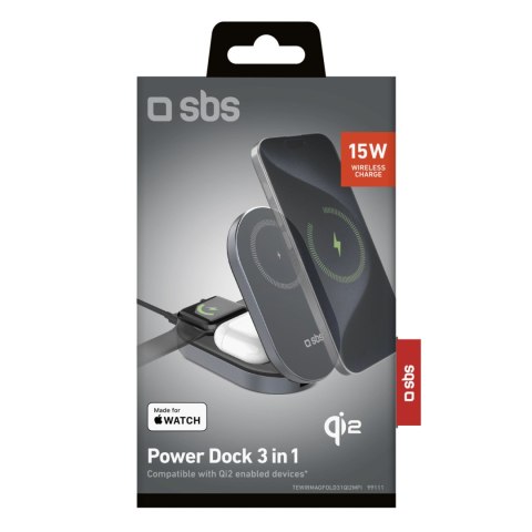Stacja ładująca 3w1 bezprzewodowa składana do iPhone Apple Watch AirPods QI2 MFI - czarna