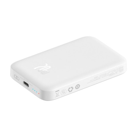 Powerbank magnetyczny 6000mAh 20W Airpow z kablem Baseus Simple USB-C - USB-C 30cm - biały BASEUS