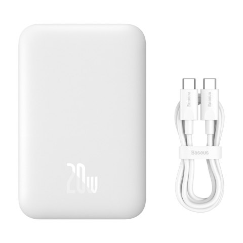 Powerbank magnetyczny 6000mAh 20W Airpow z kablem Baseus Simple USB-C - USB-C 30cm - biały BASEUS