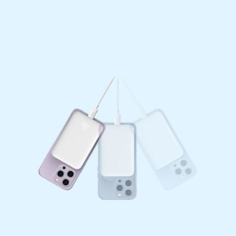 Powerbank magnetyczny 6000mAh 20W Airpow z kablem Baseus Simple USB-C - USB-C 30cm - biały BASEUS
