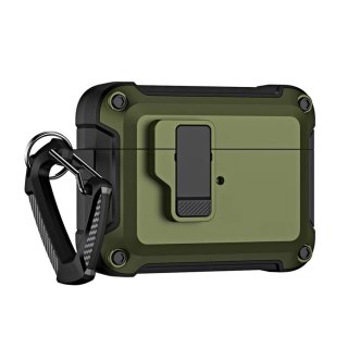 Etui pancerne pokrowiec na słuchawki Airpods 4 z karabińczykiem - zielone HURTEL