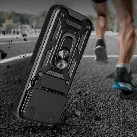 Etui pancerne z podstawką i osłoną aparatu na iPhone 17 Pro Hybrid Armor Camshield - czarny
