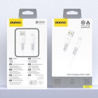 Kabel przewód z silikonowym oplotem USB-A - iPhone Lightning L25SL 30W 1m - biały DUDAO