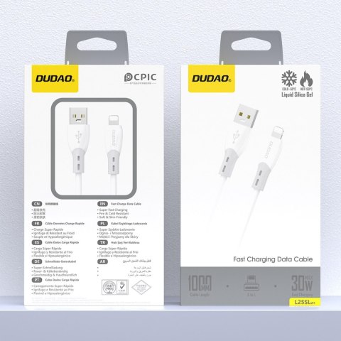 Kabel przewód z silikonowym oplotem USB-A - iPhone Lightning L25SL 30W 1m - biały DUDAO