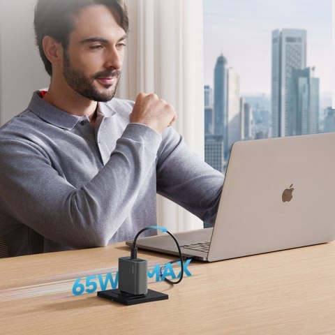Ładowarka sieciowa USB-C USB-A GaN 65W - szara CUKTECH