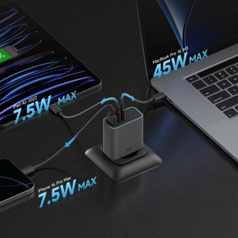 Ładowarka sieciowa USB-C USB-A GaN 65W - szara CUKTECH