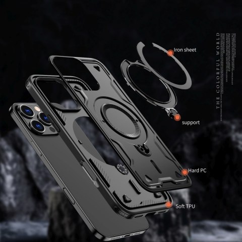 Etui pokrowiec na iPhone 16 Pro Hybrid Armor Trendy MagSafe - czarny HURTEL