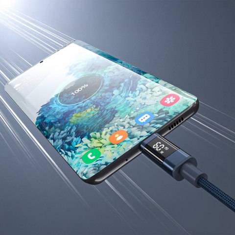 Kabel przewód USB-C z wyświetlaczem PD 60 W 1.2 m - niebieski CHOETECH