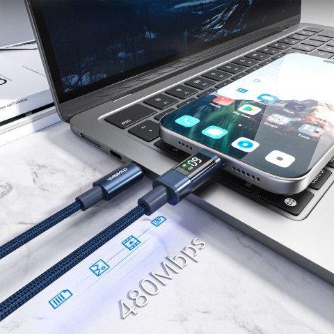 Kabel przewód USB-C z wyświetlaczem PD 60 W 1.2 m - niebieski CHOETECH