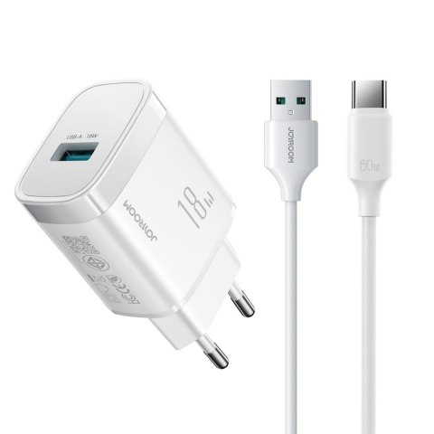 Ładowarka sieciowa USB-A 18W z kablem USB-A - USB-C 1m - biała JOYROOM