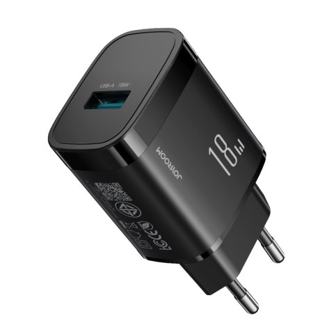 Ładowarka sieciowa USB-A 18W z kablem USB-A - USB-C 1m - czarna JOYROOM
